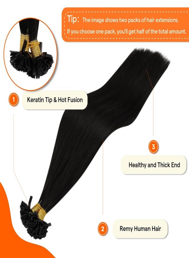 Full Shine K Tip Hair Extensions Real Human Hair Jet Black Pre Bonded Hair Extensions 22 Inch Natural Long Human Hair 50 Grams Keratin Fusion Extensions Remy Hair - Image 2